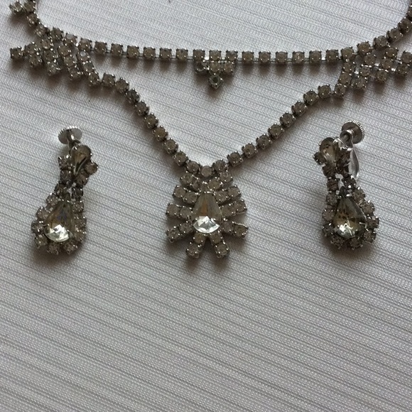 Vintage 1940s Rhinestone Necklace and Earrings - Picture 1 of 12
